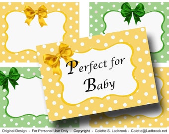 Green and Yellow Printable labels, Digital Baby Shower, name tags, Labels, Gift Tags, Instant Download, Jar Labels, Printable, yellow bow