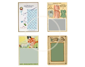 Cartões de botões vintage, PDF, etiquetas de presente de costura, materiais de artesanato para impressão, materiais de costura, colagem digital, noções de costura, clip art de botões