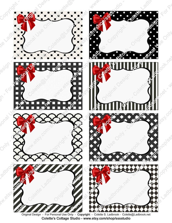 Black White s With Bows Editable Name s Digital Gift Etsy