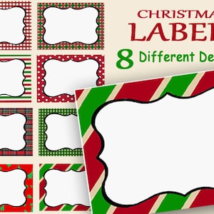 Etiquetas de Natal, imprimíveis personalizadas, etiquetas de nome para feriados, etiquetas de alimentos, etiquetas de festa, etiquetas de potes, etiquetas de presentes digitais, cartões de lugar vermelhos e verdes