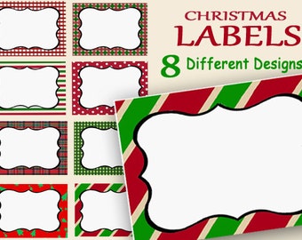 Christmas Labels, Custom Printable, Holiday Name Tags, Food Labels, Party Labels, Jar Labels, Digital Gift Tags, red green Place Cards