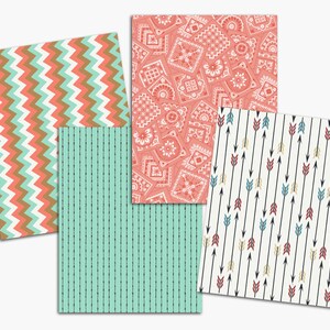Southwestern Scrapbook Paper Pack Digital Colorful Custom Designed background paper, Western Scrapbook Supplies, arrows, cowboy printable image 3