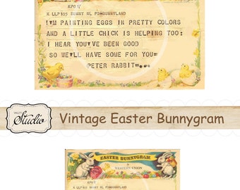 Vintage Easter Bunnygram Digital Download Rabbit Image for Cards, Scrapbooks, Tags Digital Collage, Western Union Easter Post card printable
