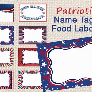 Etiquetas de nombre patrióticas Etiquetas del 4 de julio Etiquetas patrióticas Etiquetas imprimibles de descarga instantánea, rojo, blanco y azul, etiquetas de nombre militares, picnic