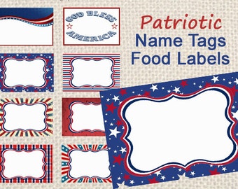 Patriotic Name Tags  4th of July tags Patriotic labels Instant Download Printable Labels, Red White and Blue, Military name tags, picnic