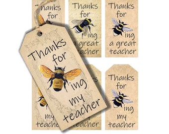 Teacher Thanks Tags, Teacher Appreciation Digital Download, Printable Gift Tags, Craft Supplies, Thank you for beeing a great teacher tag