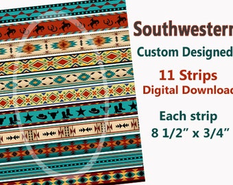 Southwestern paper Strips, Western digital paper Borders, Scrapbook supplies, craft supplies, Digital Collage Sheet, instant Download, color