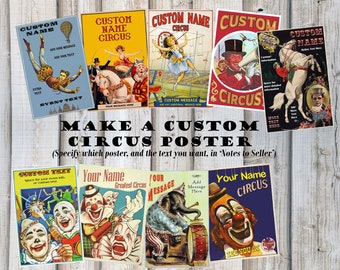 Custom Circus Poster, Digital-download, Choose ONE (1) of 9 Party Posters, Circus Theme Decor, Clown, Printable Carnival Posters, Birthday