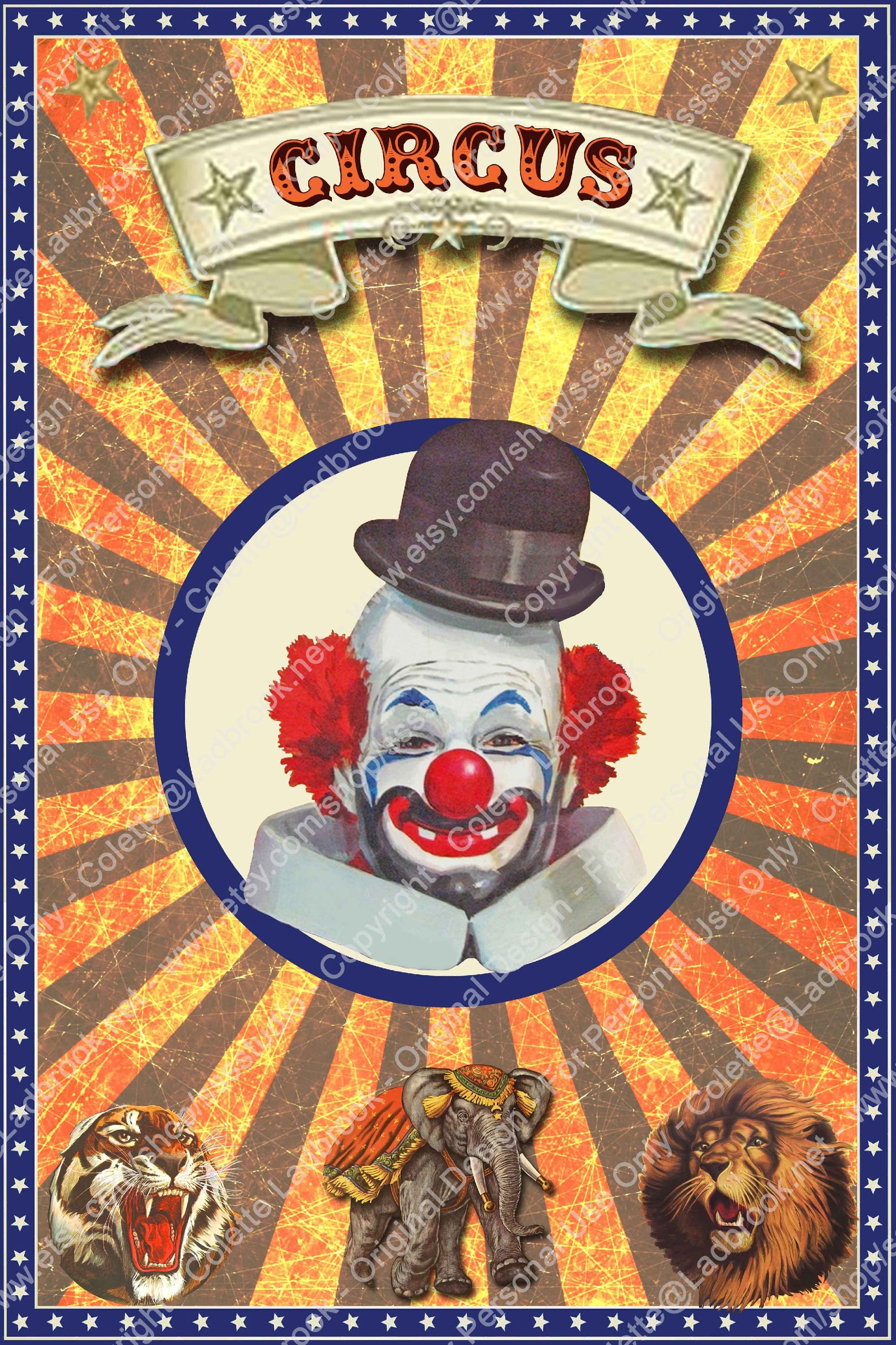 大型ヴィンテージピエロポスター デジタルサーカスポスター、ショー