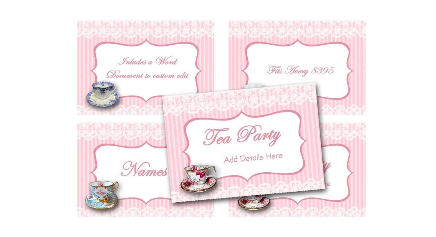 Tea Party name tags & tent cards vintage tea cups Bridal Etsy