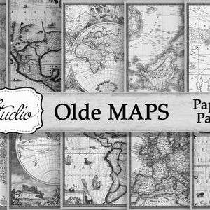 Antique Maps digital paper, Greyscale Vintage Maps digital download, scrapbook paper, printable paper, digital collage, craft supplies, Maps