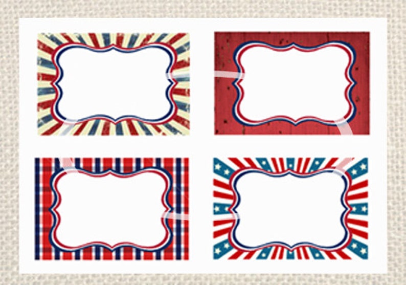 Patriotic Name Tags 4th of July tags Patriotic labels Instant Download Printable Labels, Red White and Blue, Military name tags, picnic image 2