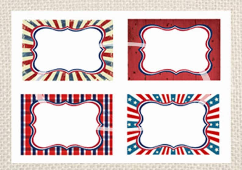 Patriotic Name Tags 4th of July tags Patriotic labels Instant Download Printable Labels, Red White and Blue, Military name tags, picnic image 2