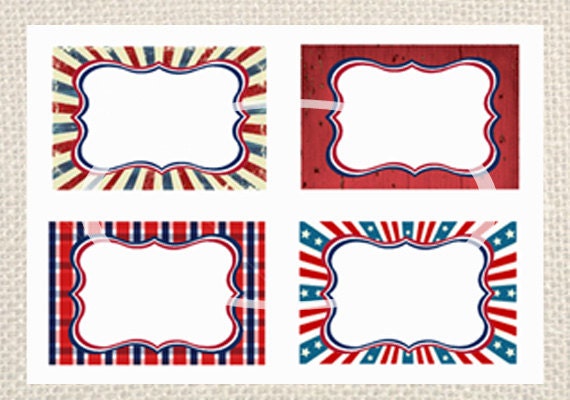 Patriotic Name Tags 4th of July tags Patriotic labels Instant Download Printable Labels, Red ...