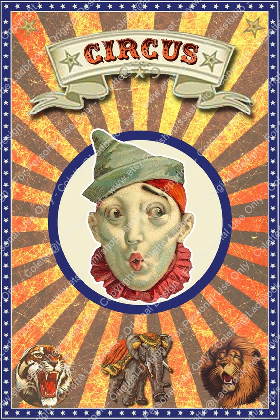 Large Vintage Clown Posters Digital Circus Posters, Showman