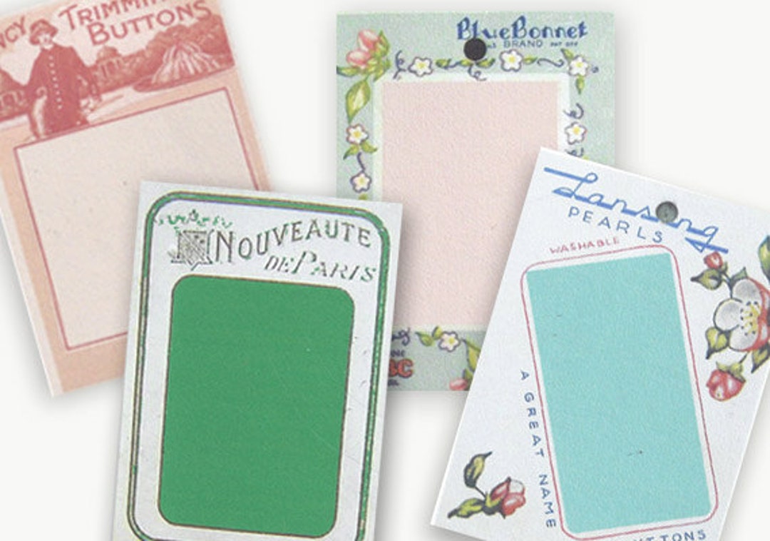 Vintage Button Cards Printable, PDF Digital Gift Tags, Craft Supplies ...