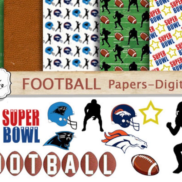 VOETBAL Papier digitale Super Bowl, digitale illustraties SPORTpatroon wordt afgedrukt Voetbalpatroon Afdrukbaar plakboek, Amerikaans voetbal