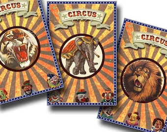 Large Circus Animal Posters, Digital Files, Showman Party, Carnival Banners, Birthday Party, Big Top Posters up to 4'x6' Circus Party print