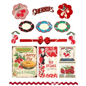 Vintage Cherries Paper Pack, Retro Cherries Clip Art Printable Paper ...
