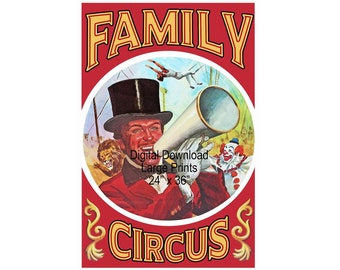 Family Circus Poster Digital Showman Poster, Printable Party Decoration, Carnival, Birthday Party, School Party, Remastered Vintage Poster