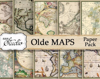 Olde Maps, Vintage Maps, Old World Maps, Digital Antique Maps, Printable map paper, scrapbook supplies, digital download, collage, journal