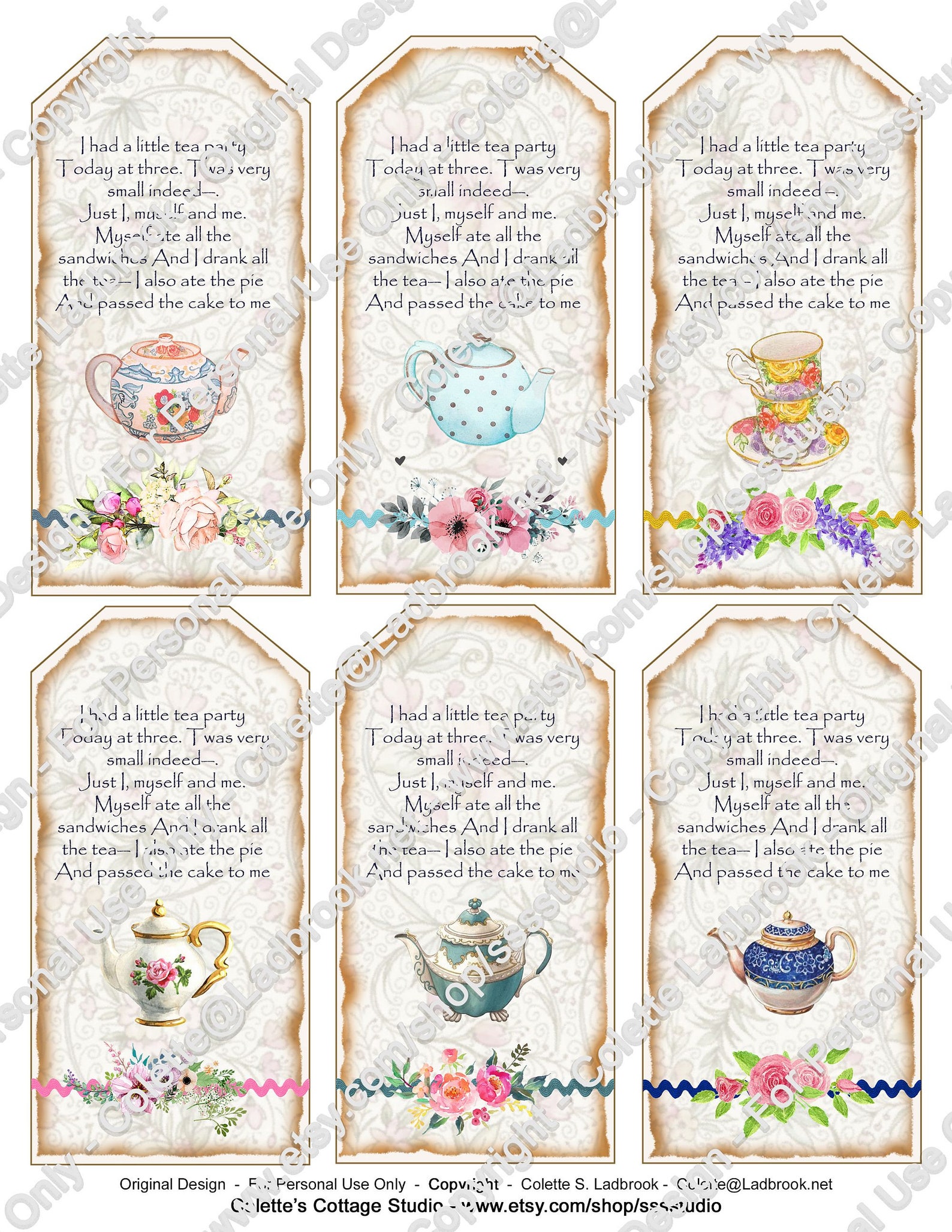 Tea Party Tags High Tea Poem Tag Printable Gift Tags Tea Etsy