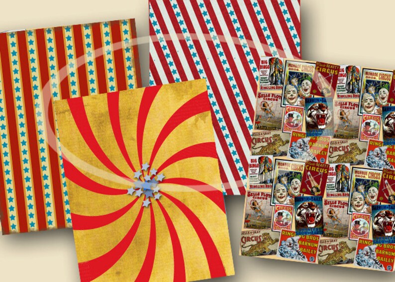  Circus Paper  Digital Instant Download Printable Scrapbook 