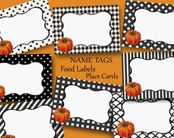 Etiquettes de nom de Thanksgiving, étiquettes citrouilles numériques, marque-places d'automne, étiquettes de nom imprimables pour Thanksgiving, étiquettes cadeaux, cadres, décoration d'Halloween