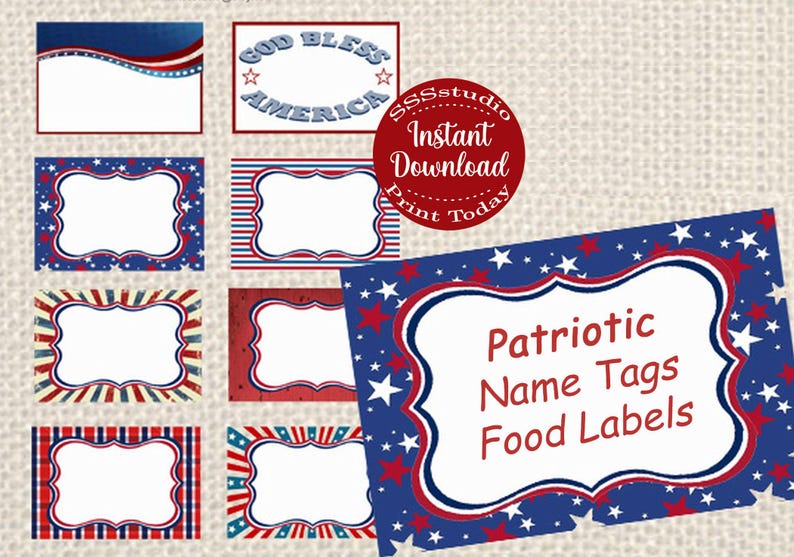 Patriotic Name Tags 4th of July Tags Patriotic Labels Instant Download ...