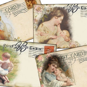 Postales digitales vintage para madres, etiquetas, collages, manualidades imprimibles para el Día de la Madre, descarga digital, etiquetas para recién nacidos, suministros vintage
