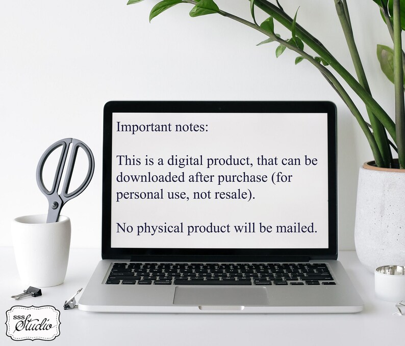 Puede incluir: La pantalla de un ordenador port&aacute;til muestra un mensaje sobre un producto digital. El texto dice: "Notas importantes: Este es un producto digital que se puede descargar despu&eacute;s de la compra (para uso personal, no para reventa). No se enviar&aacute; ning&uacute;n producto f&iacute;sico."