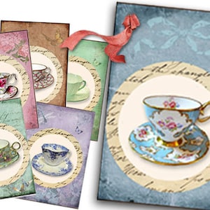 Vintage Tea Tags digital download, Bridal shower tea, tea party gift tags, tea decor, bridal shower tea, printables, mothers day Collage