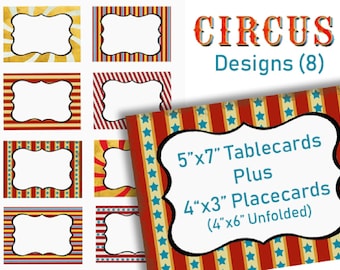 Circus Tent cards, Printable, Editable Placecards, Carnival signs, circus party, School, Birthday, prom, buffet cards, Instant download