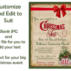 Christmas Tea Invitation Printable Download Holiday Party Invitation ...
