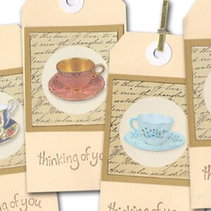 Tea Party tags, Printable Cupcake Toppers Digital Tea Party favor, Vintage Tea cups, college, tea cup circles, bridal shower decor, vintage image 5