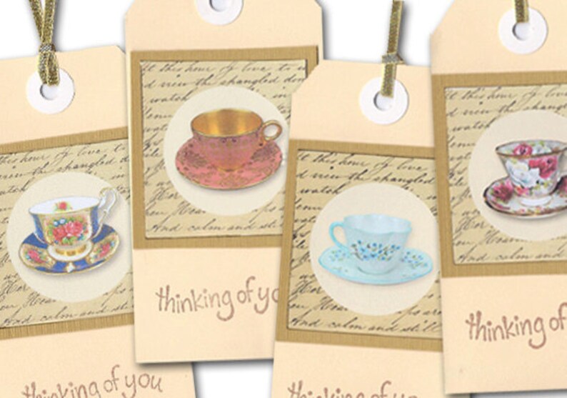 Tea Party tags, Printable Cupcake Toppers Digital Tea Party favor, Vintage Tea cups, college, tea cup circles, bridal shower decor, vintage image 5