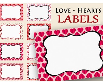 Valentine Labels Hearts Digital Labels Valentine Party Labels Printable Labels Party Place Card Name Tag, crafts pink hearts party supplies