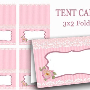 PINK Tent Cards, Digital Food Label, Pink Name Tags, Valentine Tea Party place card, party supplies, Mothers Day, Bridal shower, Pink Ribbon