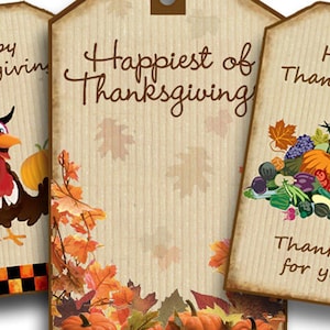 Etichette regalo per il Ringraziamento, etichette stampabili digitali per tacchino, foglie autunnali, etichette stampabili Cornucopia, grazie per te, etichette per hostess, decorazioni a forma di zucca