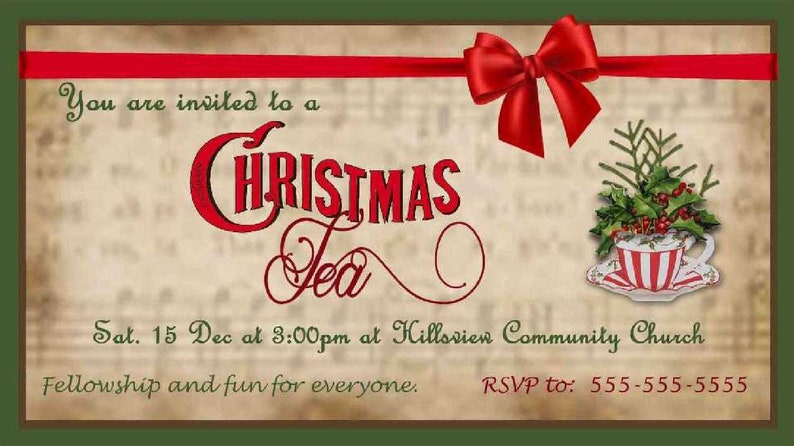 Christmas Tea Invitation Printable Download Holiday Party - Etsy
