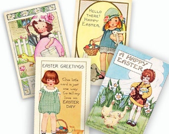 Vintage Easter Cards Digital Collage, Instant Download, Easter Basket Tags, Scrapbooks, Graphic images, craft supplies, Easter bunny collage