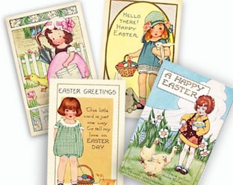 Vintage Easter Cards Digital Collage, Instant Download, Easter Basket Tags, Scrapbooks, Graphic Images, Craft Supplies, Easter Bunny Collage