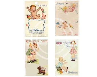 Cartões de botão para bebês, imagens vintage de bebês, download instantâneo, clip art para impressão, etiquetas para presentes de bebê, colagem digital, cartões de costura, diários