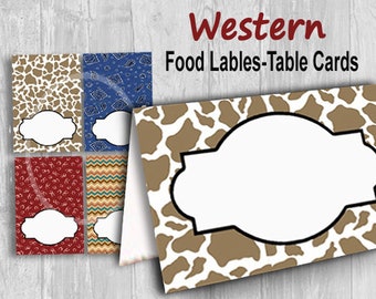 Western Tent Cards Digital Place Cards Printable Tent Cards western Food Labels Instant Download Cowboy Theme party supplies Picnic labels