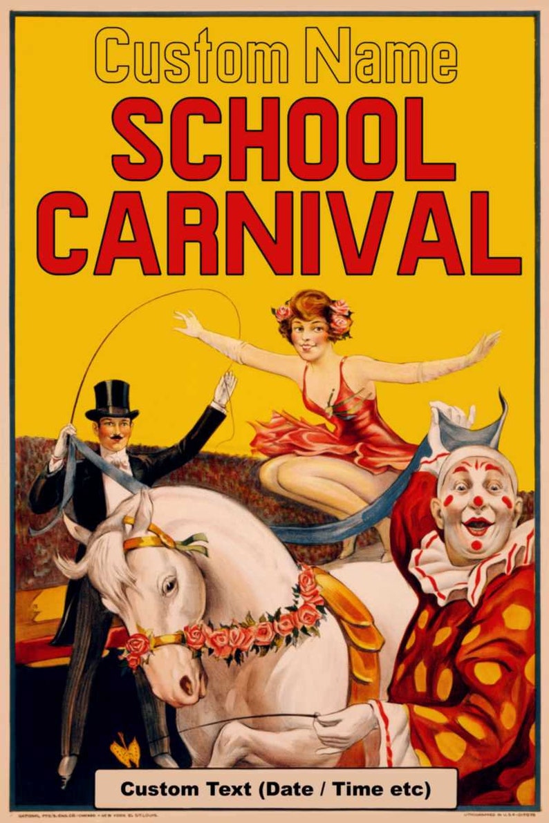 Affiche de carnaval d'école, le nom de votre école, affiche de cirque personnalisée, thème du cirque, clown, décoration de carnaval personnalisée, cirque à imprimer pour un événement scolaire image 2