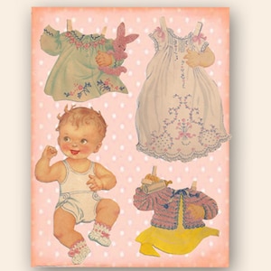 poupées en papier bébé vintage, découpes imprimables des années 1940, faveurs de fête numériques annonces de bébé invitations de bébé téléchargements imprimables, collage image 2