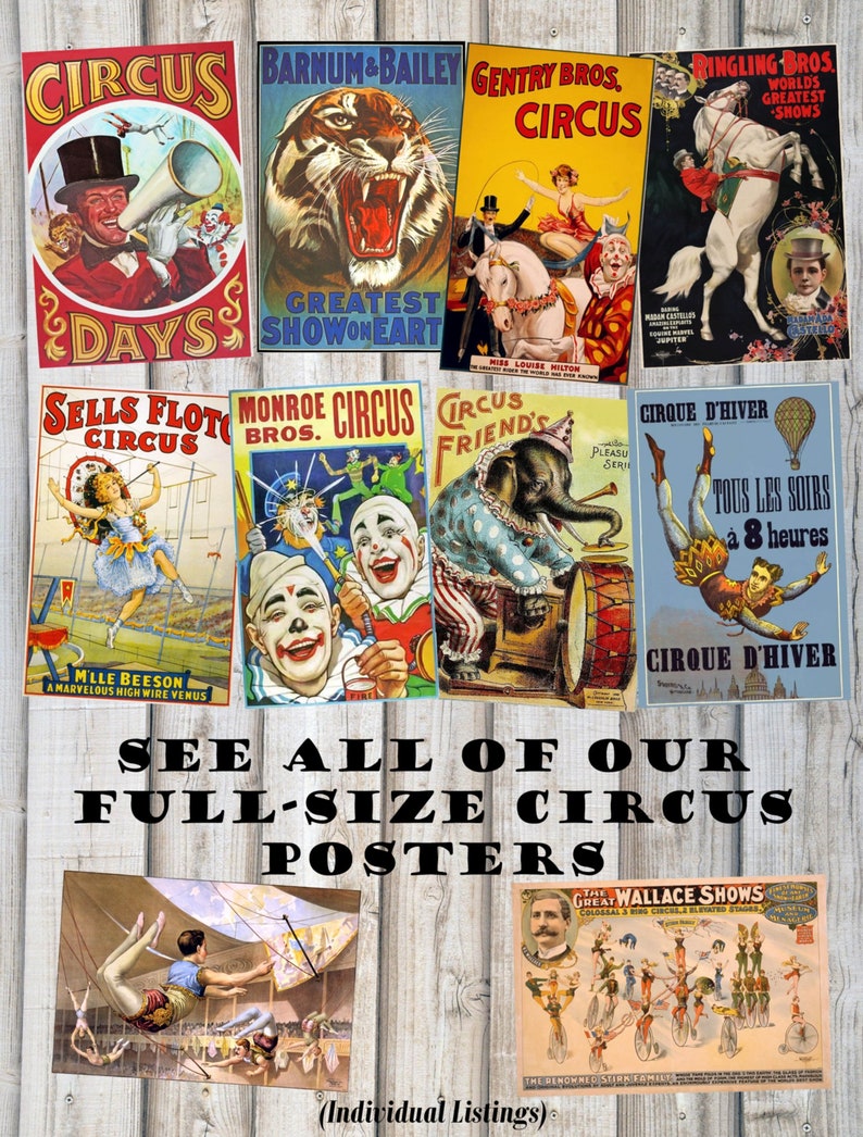 Circus Tags printable Circus Cards Vintage Clown Tags, Elephants Carnival Birthday Party decor digital collage,popcorn tags, School carnival image 6