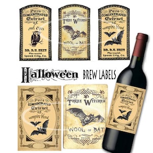 Halloween Brew Labels, Digital Labels, Printable Apothecary labels, party supplies, Black bats, vampire blood, digital Party images decor