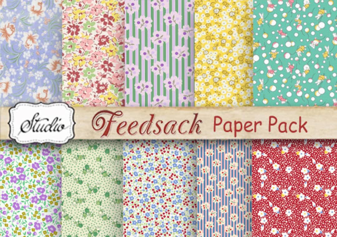 Feed Sack Floral Paper Pack, Digital Scrapbook Paper, Printable ...