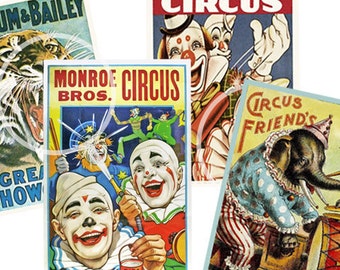 Circus Vintage Posters, Printable Clown Party Decoration Cards, Vintage Carnival, Scrapbook Supplies, Circus Birthday Party, School Carnival
